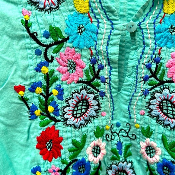 Johnny Was blouse, teal, Medium - Picture 5 of 6